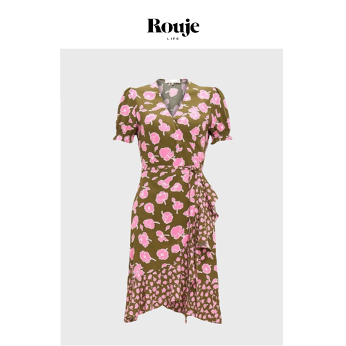 【现货】Rouje Life玫瑰的故事经典一片式裹身浪漫印花收腰连衣裙