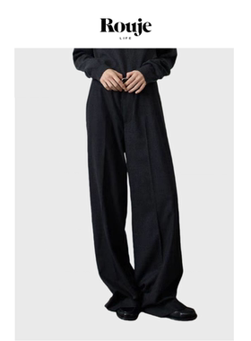 【现货】Rouje Life灰色西装裤女垂感高腰直筒阔腿休闲拖地裤