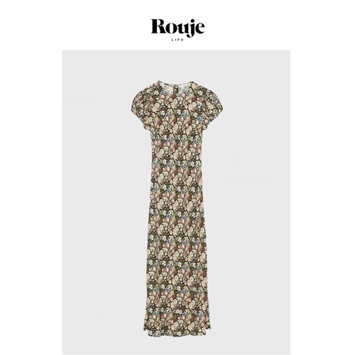 【现货】Rouje Life法式复古泡泡袖碎花连衣裙收腰显瘦小个子旗袍