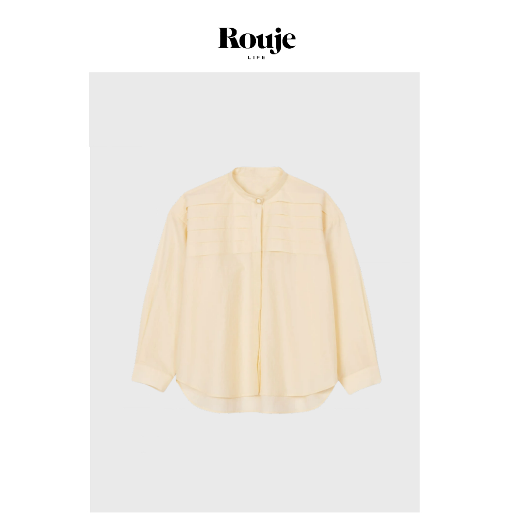 【现货】Rouje Life一粒扣珍珠装饰衬衫25春季米色褶皱直筒衬衣女