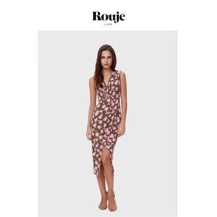 【现货】Rouje Life V领印花小众设计橄榄绿玫瑰印花无袖连衣裙