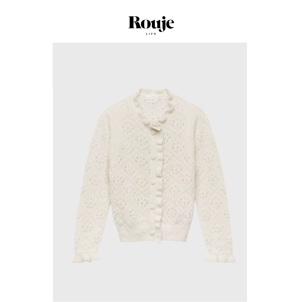 【现货】Rouje Life毛衣复古镂空花边钩编针织羊毛开衫荷叶边毛衣