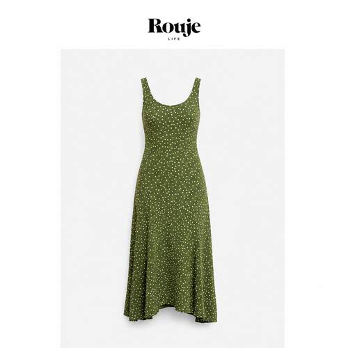 【现货】Rouje Life绿底波点无袖修身连衣裙法式复古海边度假