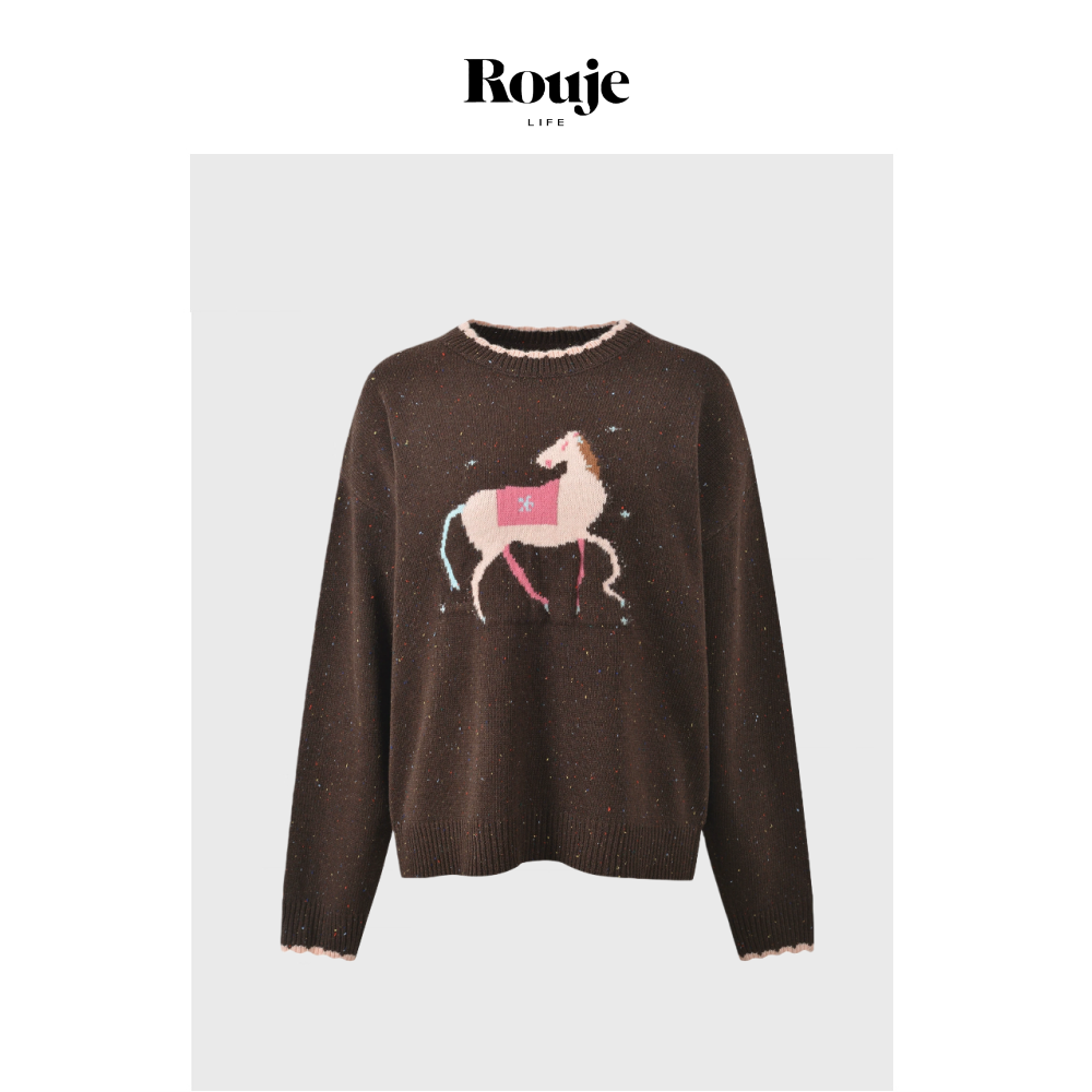 【现货】Rouje Life小马花边领减龄卡通套头圆领毛衣女针织衫上衣,女装/女士精品,大码内搭,淘宝优惠券,粉丝福利购,淘宝优惠卷