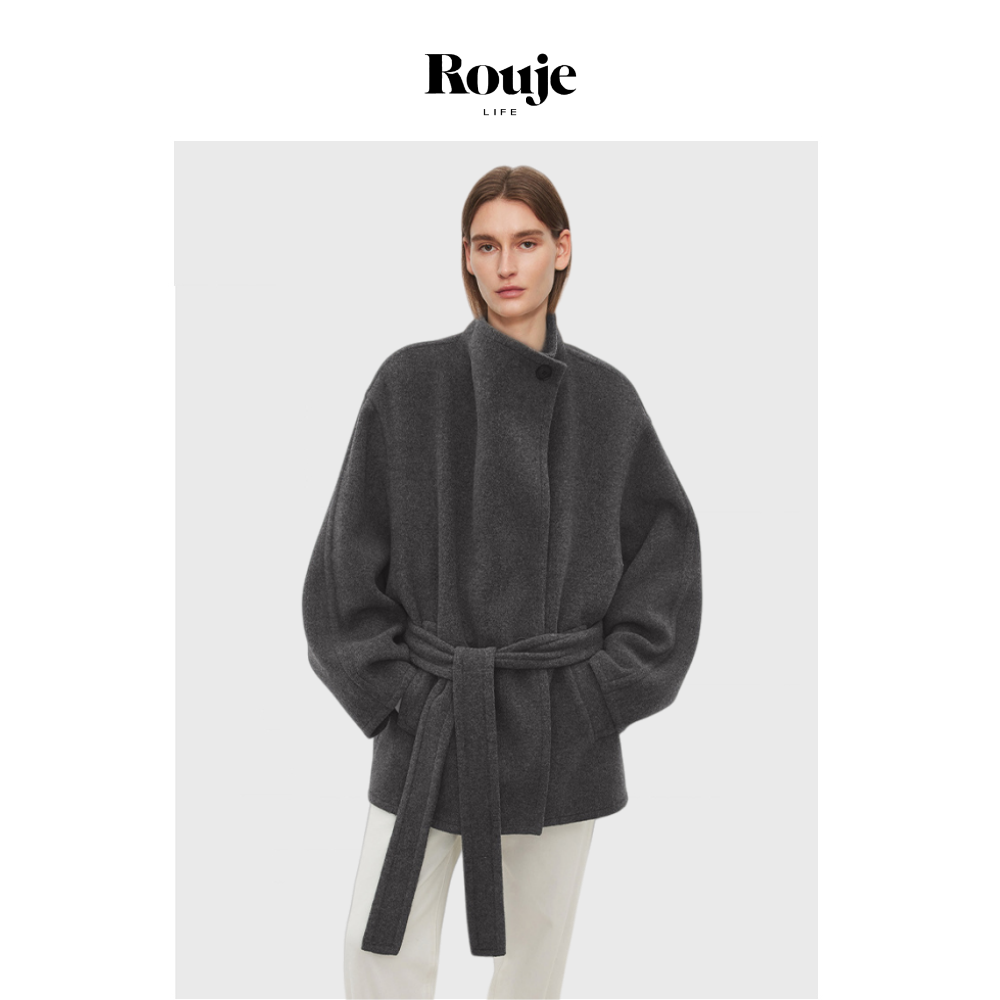 【现货】Rouje Life廓形双层羊绒羊毛双面呢斜门襟2穿领大衣