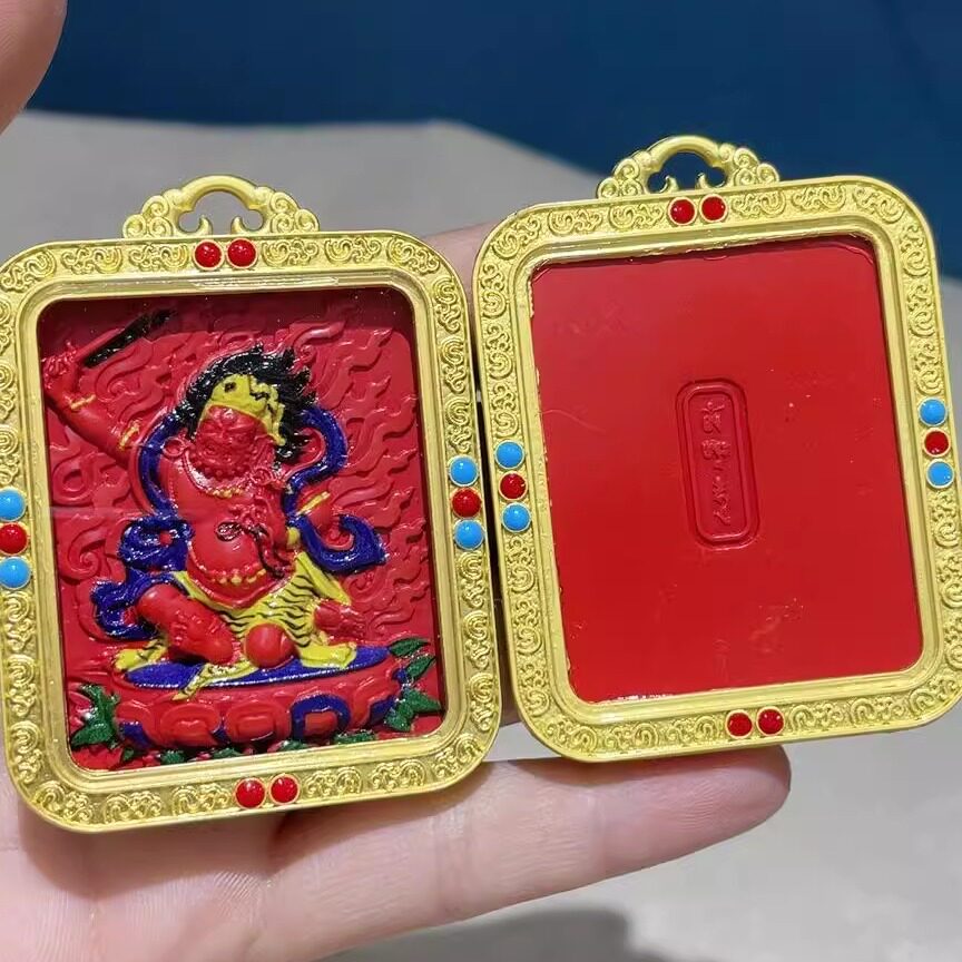 朱砂唐卡守护神吊坠手绘