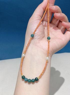 新中式中国红绿松串珠项链