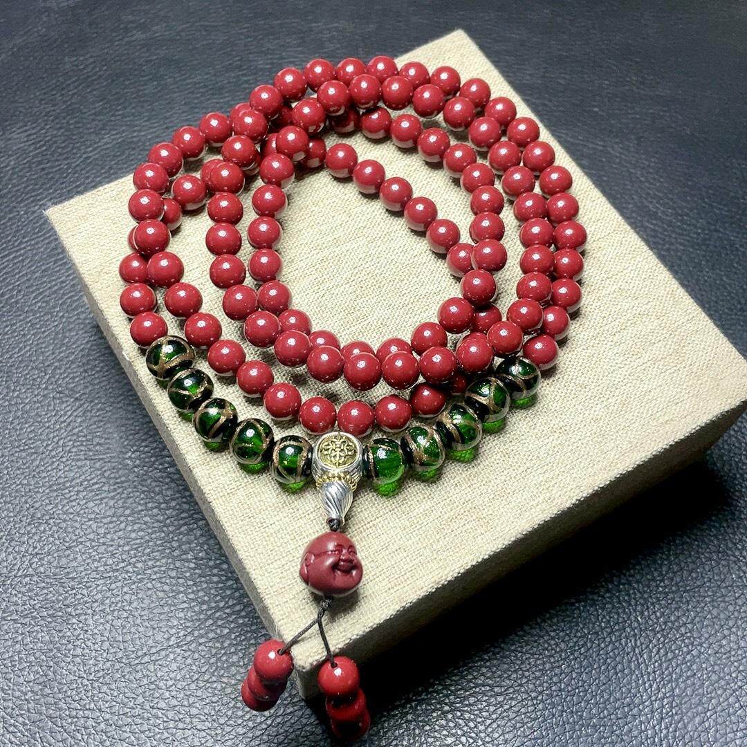天然原矿佛珠绿菩提项链帝王砂手链高含量女士正品一级朱砂手串
