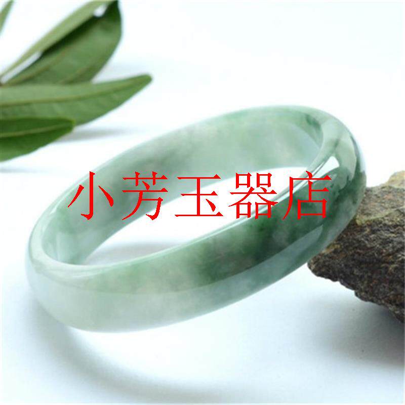 缅甸老坑翡翠色油青手镯子冰糯种复古绿飘花玉石镯子正圈贵妃镯