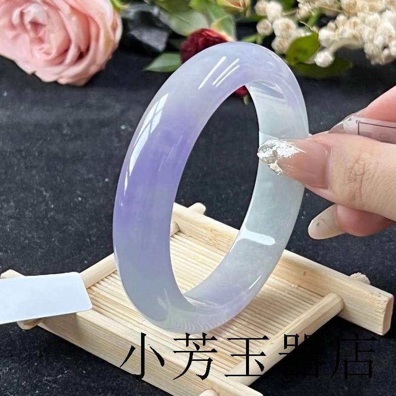 翡翠手镯冰糯种紫罗兰玉手镯缅甸精选冰透春彩紫色贵妃镯少女送礼