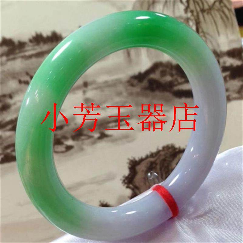 缅甸翡翠色手镯冰糯种春彩紫罗兰阳绿色正圈圆条翠色玉石镯子女款