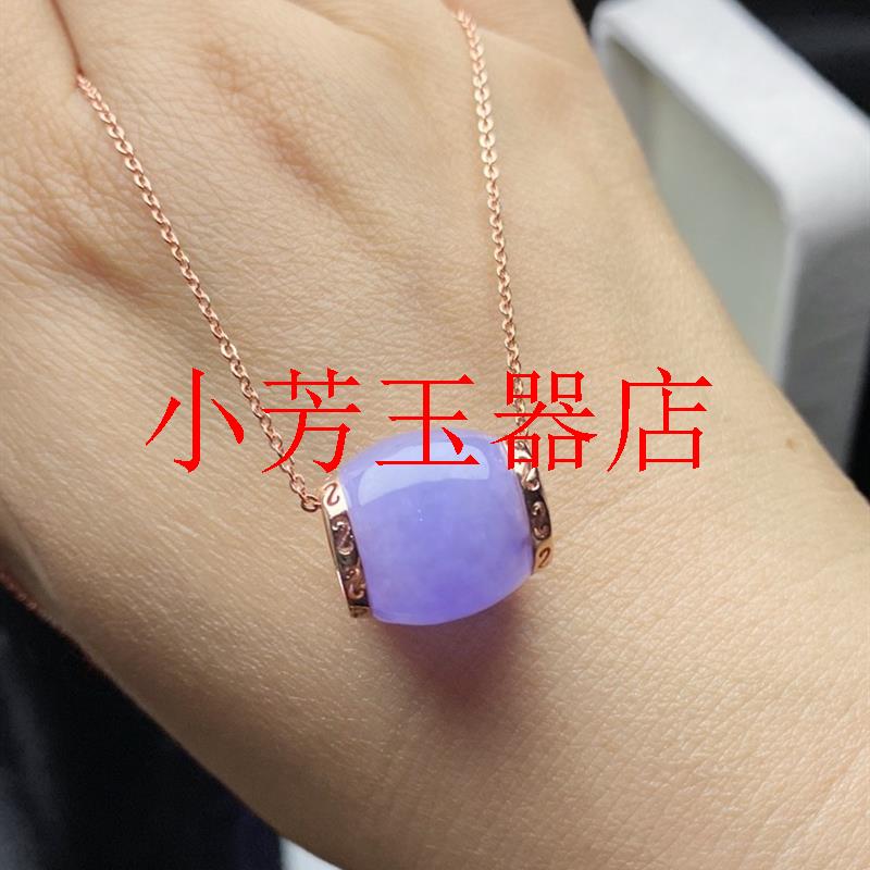缅甸翡翠色冰种紫罗兰路路通圆珠锁骨链挂件玉石酒红色转运珠吊坠