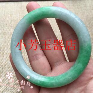 高精选缅甸翡翠色手镯百搭圆条高冰种阳绿色飘花玉手镯子女款玉镯
