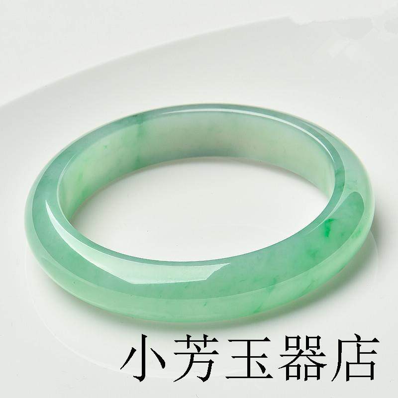 缅甸翡翠色手镯冰糯种浅绿飘花玉手镯贵妃玉镯豆绿色翡翠手镯送礼