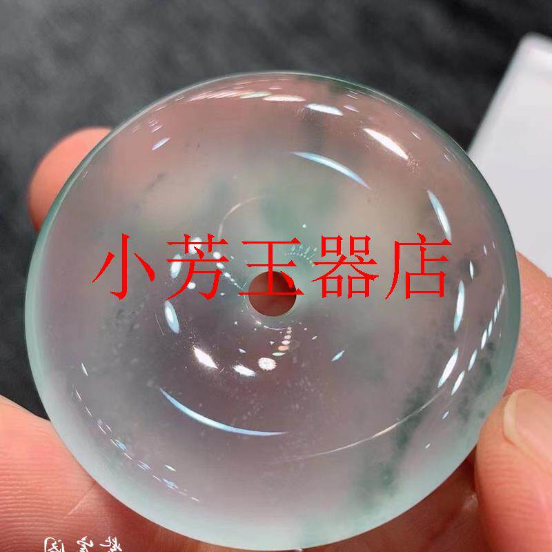 缅甸冰种翡翠色平安扣女男款白冰飘阳绿花玉扣挂件玉项链简约百搭