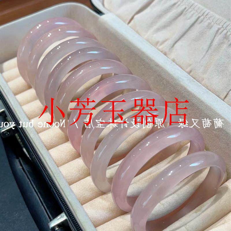 精选玛瑙郁金香粉手镯水密桃浅粉色少女款玉髓手镯高冰种玉镯粉镯