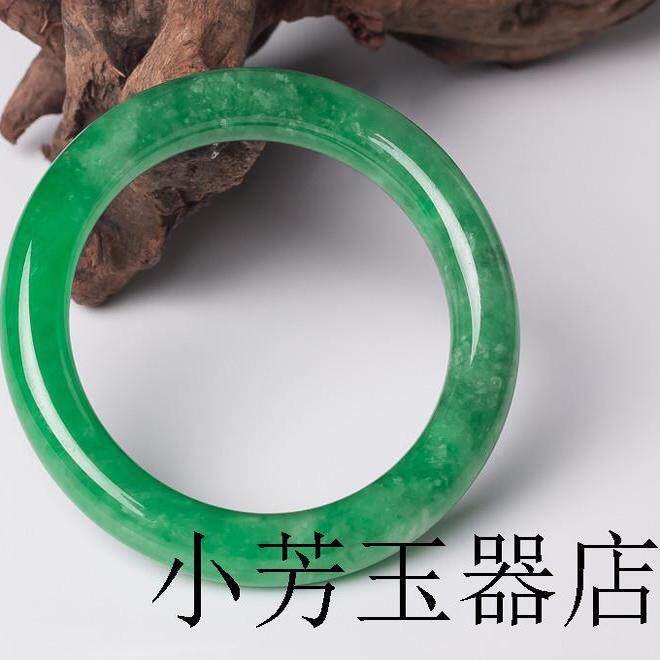 精品缅甸老坑料冰糯种满绿色生日送礼帝王绿翡翠色男女款圆条手镯