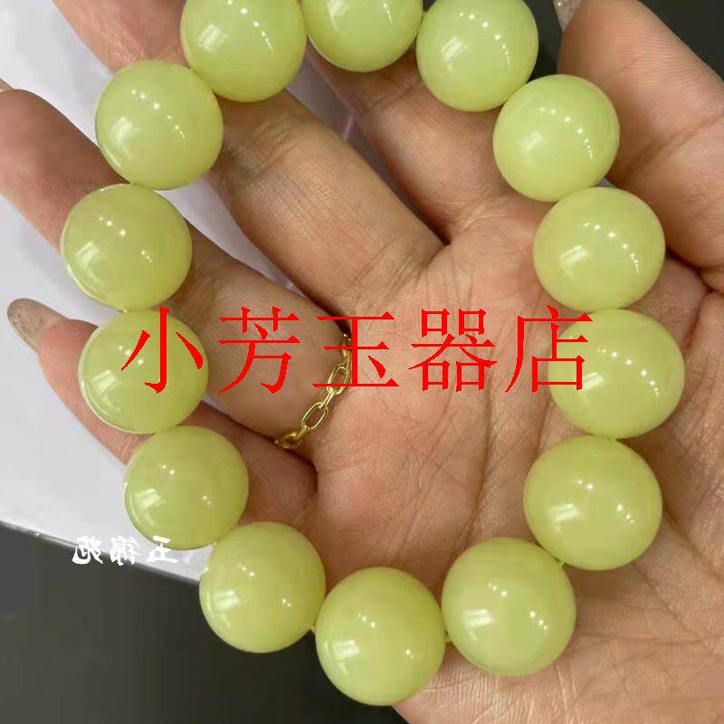 捡漏精品新疆和田玉黄口料满色圆珠单圈佛珠男女同款手串饰品送礼