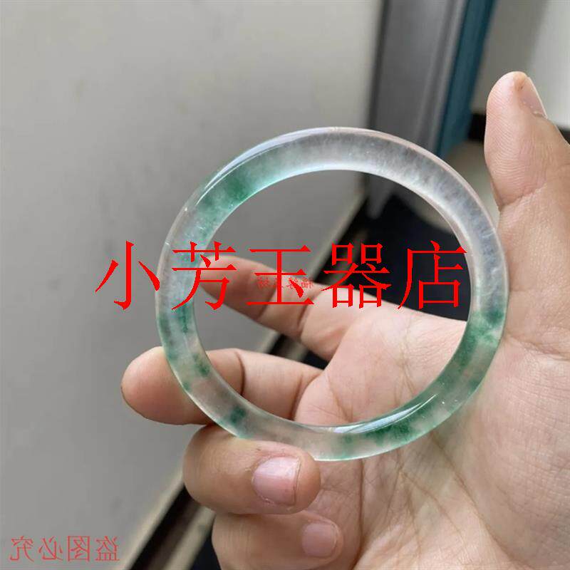 缅甸翡翠色玉石手镯冰种细圆条飘花女款玉手镯子叮当镯送礼物送人