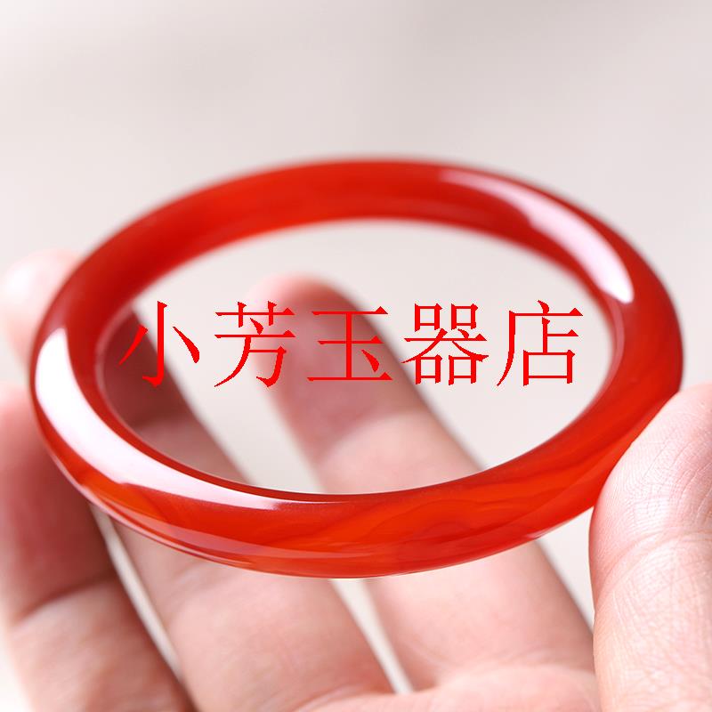 精选红色玛瑙手镯女款玉手镯玉髓镯细圆条款玛瑙玉饰品送妈妈送礼
