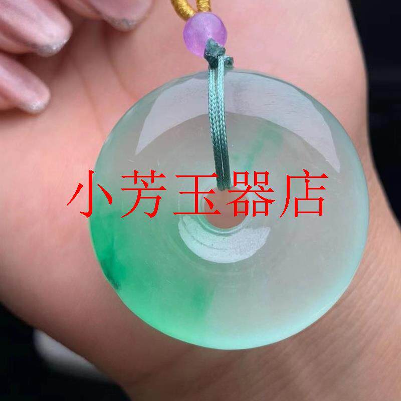 缅甸果青翡翠色平安扣玉坠冰种翠绿玉扣挂件高档国风男女同款吊坠