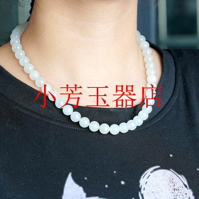 和田玉羊脂玉项链男女款青海料新中式手串羊脂白玉项链圆珠毛衣链