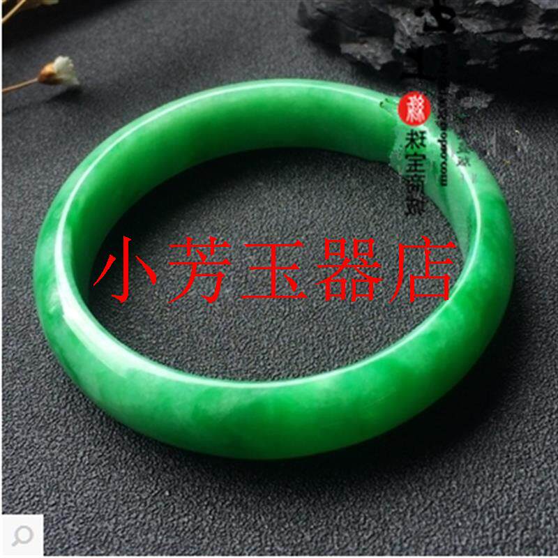 收藏级满绿翡翠色手镯女款高冰种阳绿色宽条玉镯通透玉石小众设计