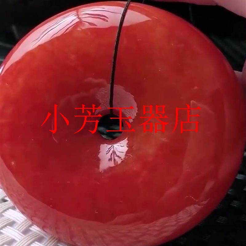 缅甸冰糯种红色红翡大平安扣吊坠翡翠色胭脂红平安身符玉坠男女款