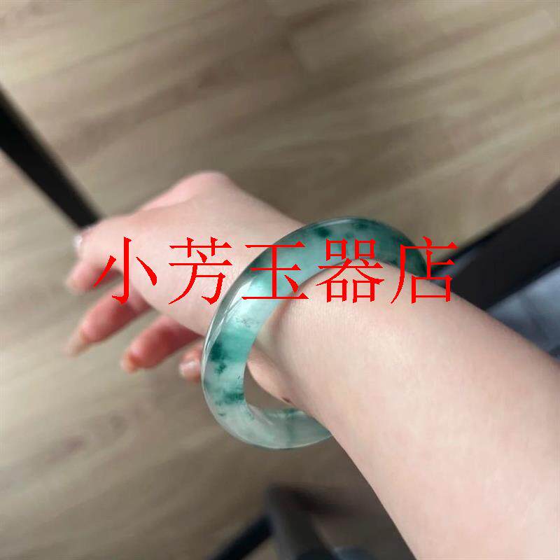 高精选独龙玉翡翠色高冰翠色冰透飘花手镯冰种玉石百搭女款玉镯子