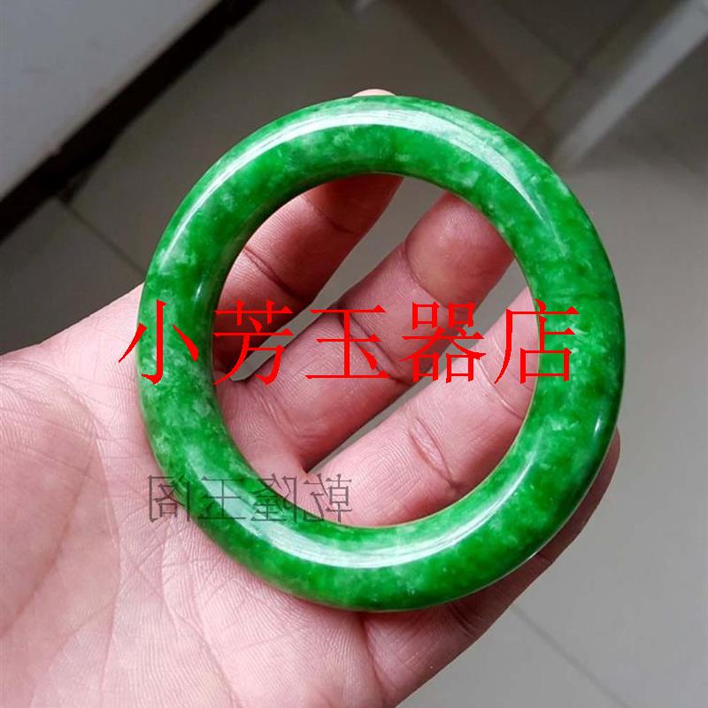 缅甸翡翠色满绿玉手镯祖母绿干青铁龙生玉镯阳绿辣色圆条镯子女款