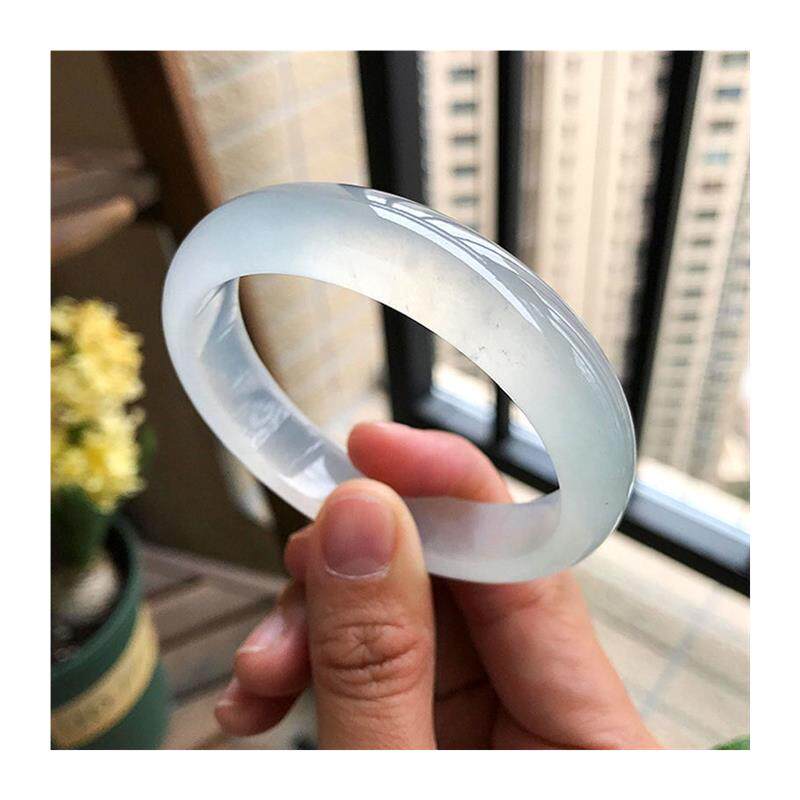 缅甸白冰翡翠色玉手镯冰种冰透水润白月光玉石镯子贵妃玉镯高级感