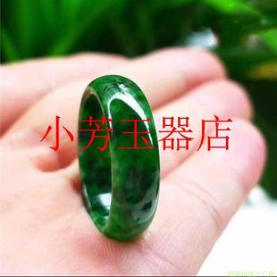 缅甸老坑翡翠色满绿花青指环干青铁龙生戒指帝王绿飘花指环男女款