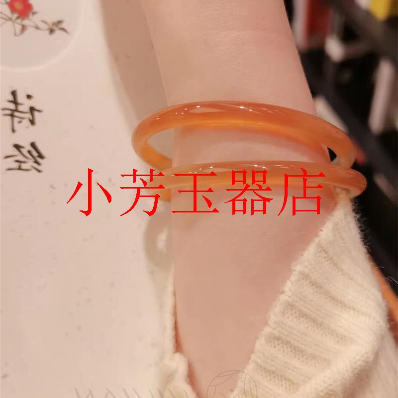 精选缅甸冰种玉髓手镯枫叶红玛瑙玉手镯细圆条复古叮当镯轻奢小众