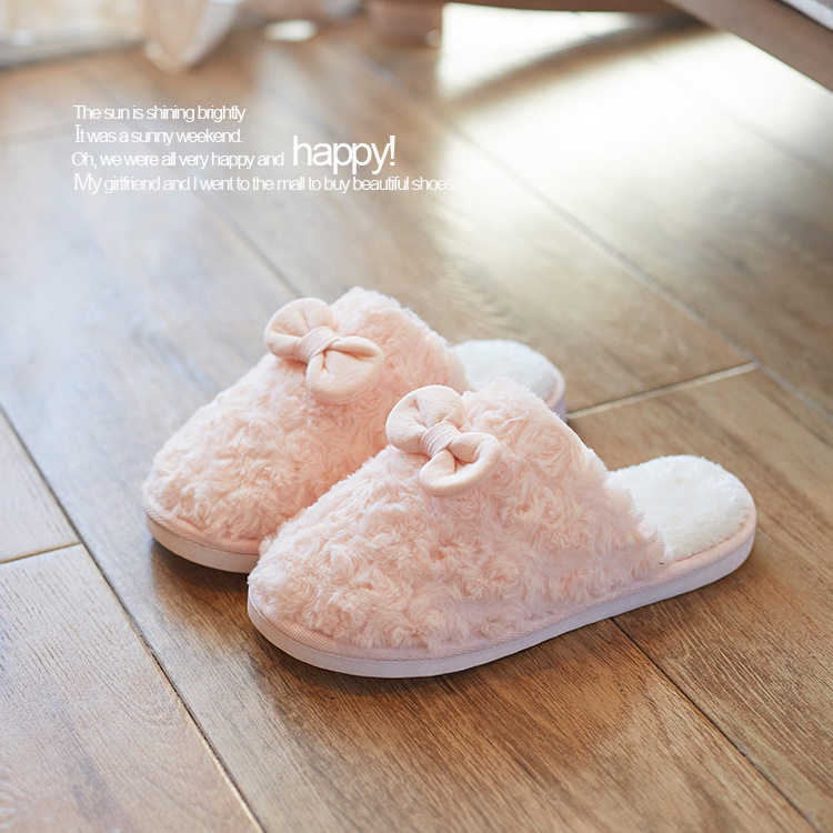 时尚蝴蝶结情侣棉拖鞋冬季2025家居毛绒月子鞋保暖拖鞋女跨境外贸