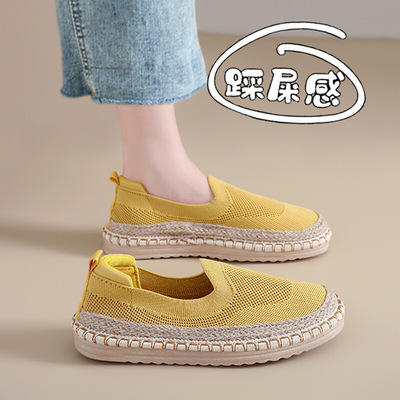 老北京网鞋女夏季透气网面渔夫鞋2025新款一脚蹬孕妇单鞋布40码