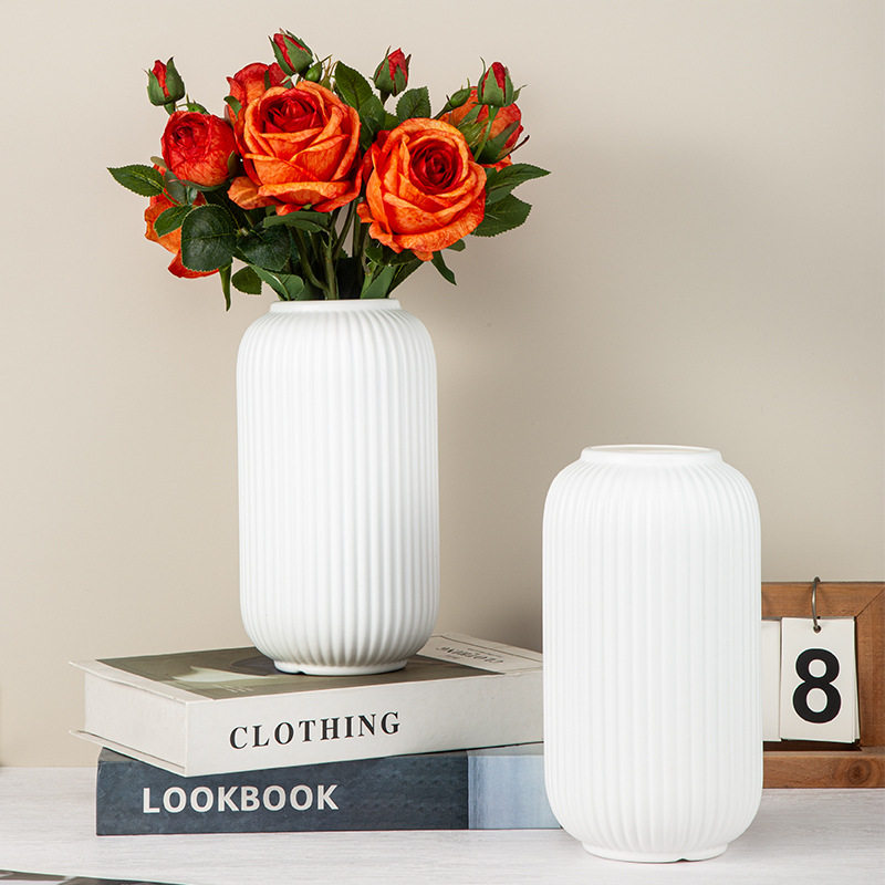 日式白色仿陶瓷塑料花瓶感轻奢条纹复古北欧客厅摆件冬青银柳插花,鲜花速递/花卉仿真/绿植园艺,花瓶,淘宝优惠券,粉丝福利购,淘宝优惠卷