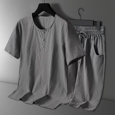 夏季套装唐装中国风棉麻短袖