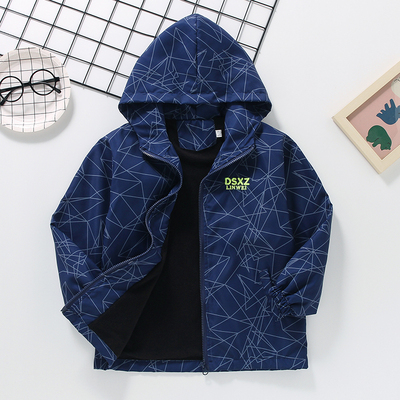 加绒连帽风衣男童2025秋季新款防风保暖加绒外套运动开衫3-15薄绒