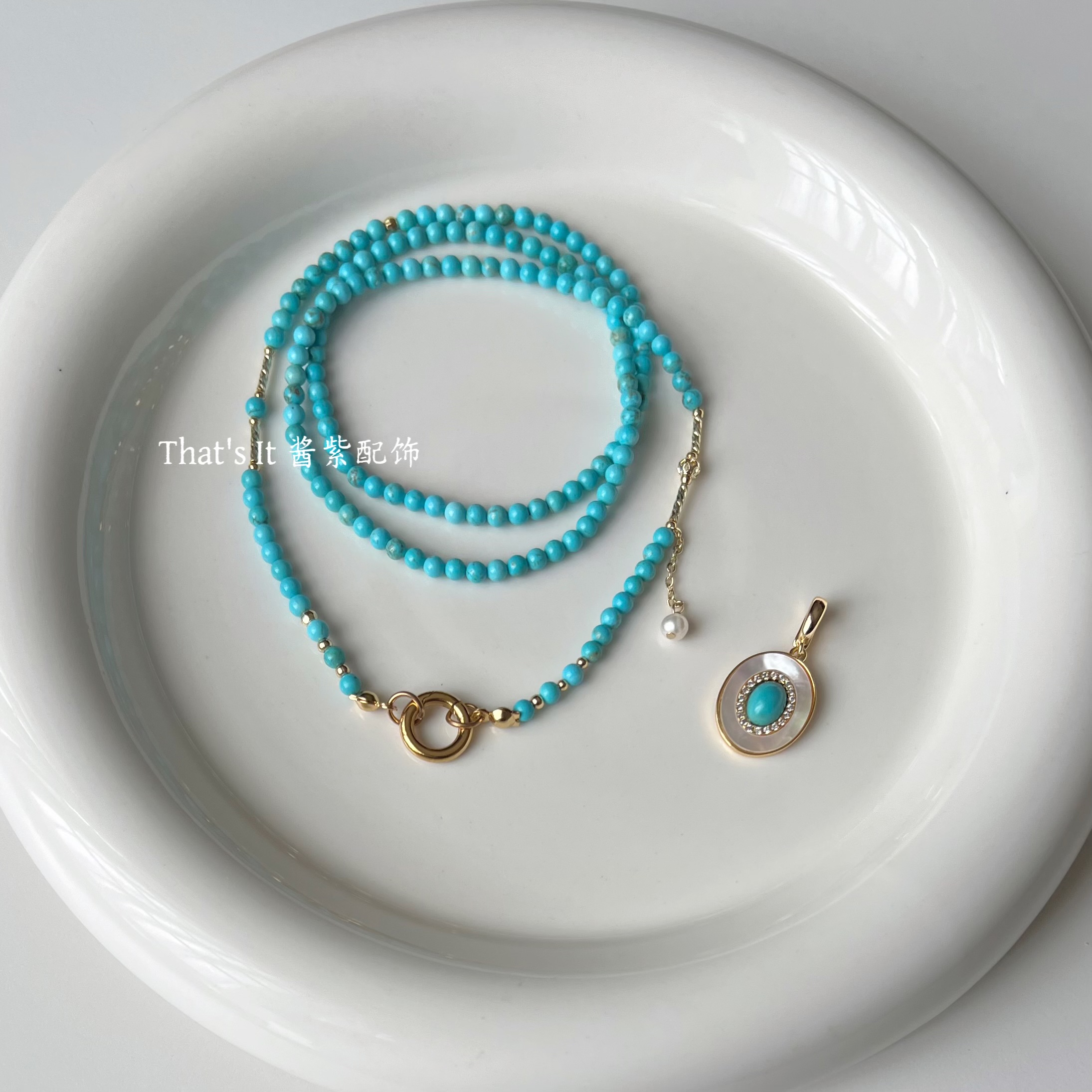 天然绿松石串珠项链高级感