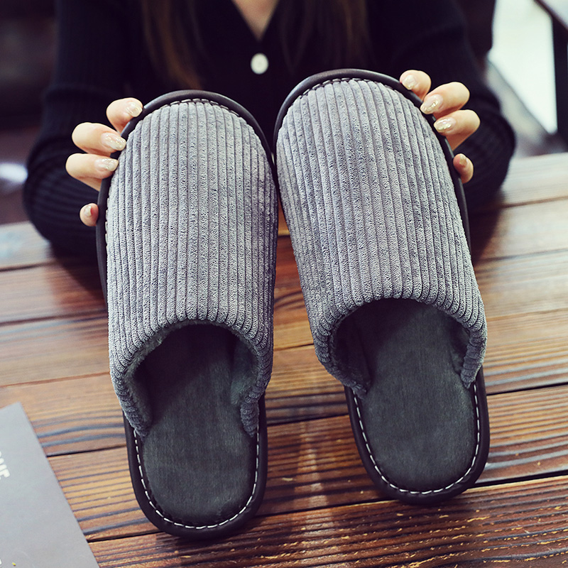 秋冬居家布艺棉拖鞋家用室内防滑静音软底保暖加厚毛绒男女拖鞋