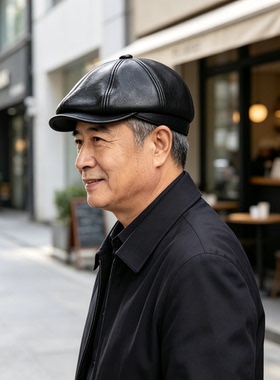 帽子男士秋冬皮帽男真皮帽子男款八角帽画家帽羊皮鸭帽