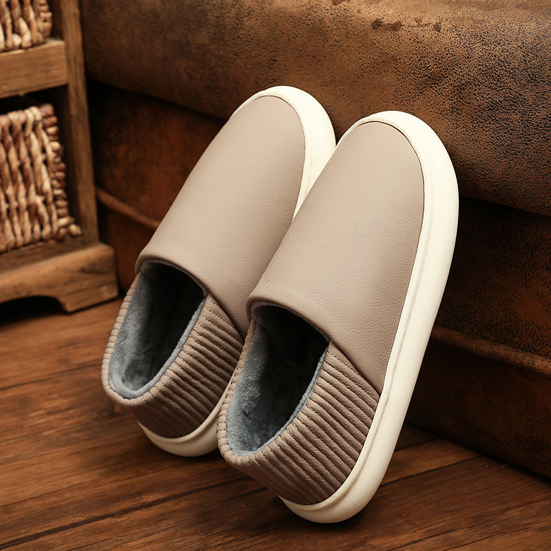 真皮防水棉拖鞋女士冬季包跟居家居防滑厚底加绒月子牛皮保暖棉鞋