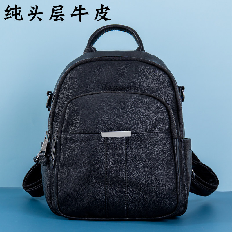 纯头层牛皮软皮双肩包女大容量百搭外贸尾货大牌剪标旅行背包真皮