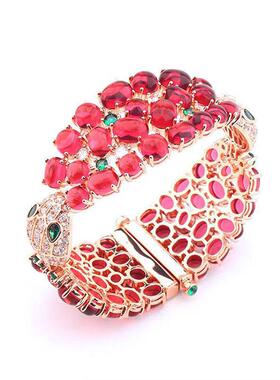 双头蛇手镯石榴石灵蛇手镯小众高级感气质轻奢蛇手镯欧美复古手镯