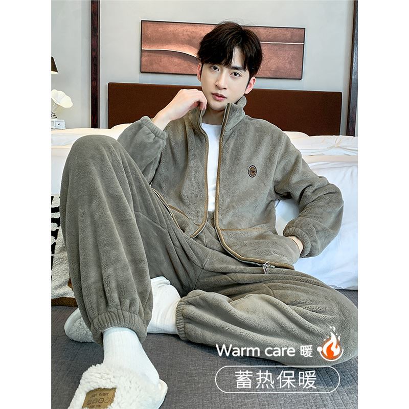 北极绒珊瑚绒睡衣男款冬季加绒加厚秋冬天大码干练法兰绒男士家居