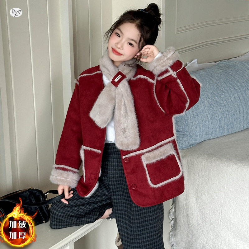 女童加绒外套2025秋冬新款新年围巾棉衣中大童甜美毛毛衣冬装上衣,童装/婴儿装/亲子装,毛衣/针织衫,淘宝优惠券,粉丝福利购,淘宝优惠卷