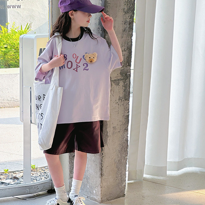 女童夏裤子套装2025新款印花儿童运动套装