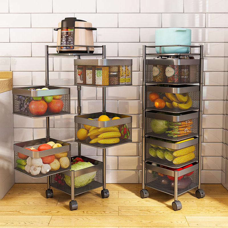 厨房旋转多层落地果蔬移动置物架