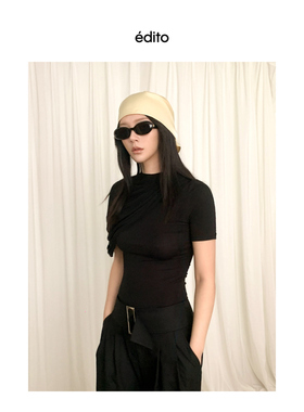EDITO femme 2025 不规则解构披肩高弹力修身短袖