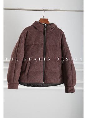 2025秋冬优雅连帽拉链亮丝针织面包服羊绒针织羽绒服保暖显瘦外套